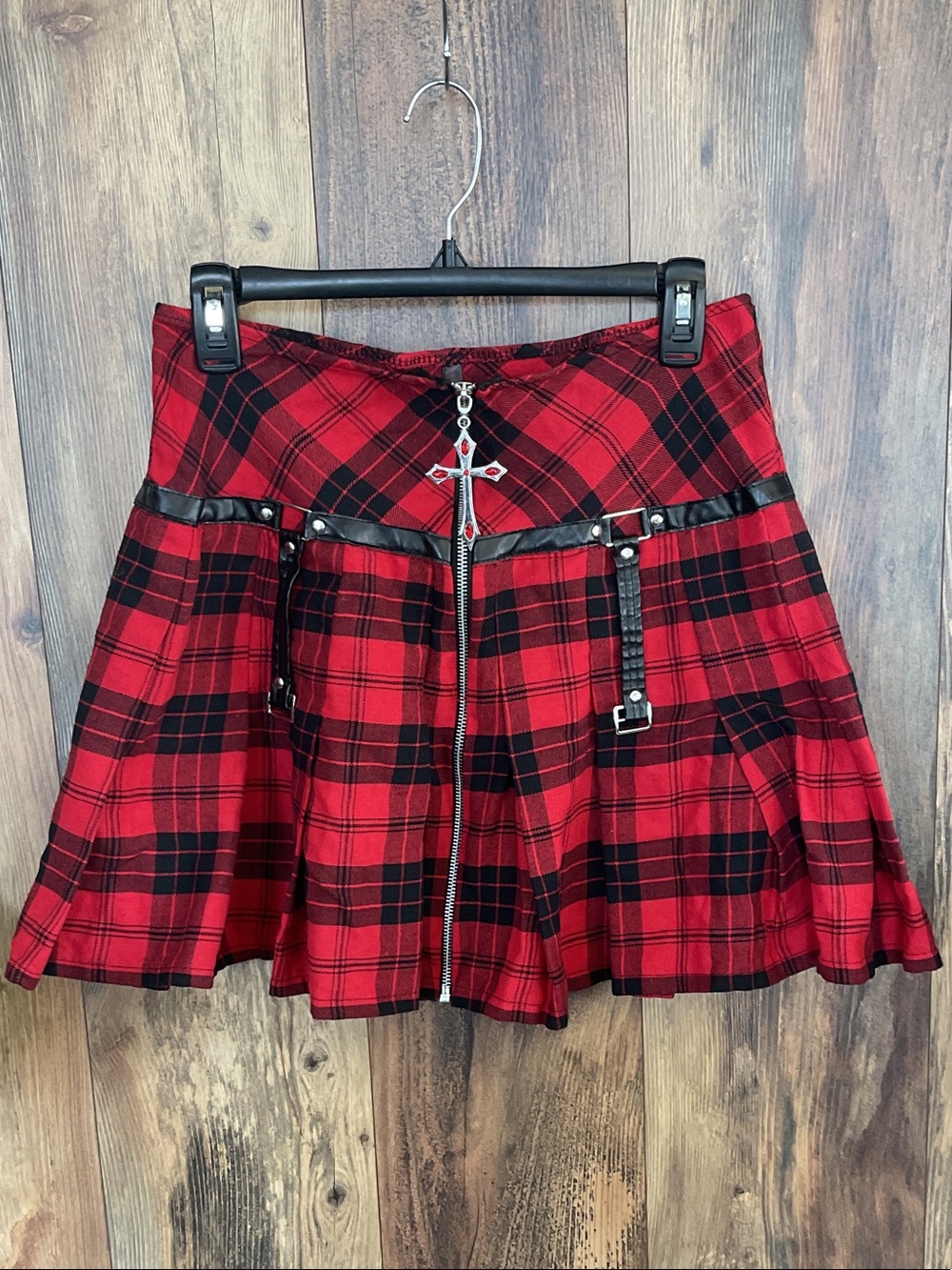 Body Rage Red Plaid Alternative Gothic Circle Skirt L 359B